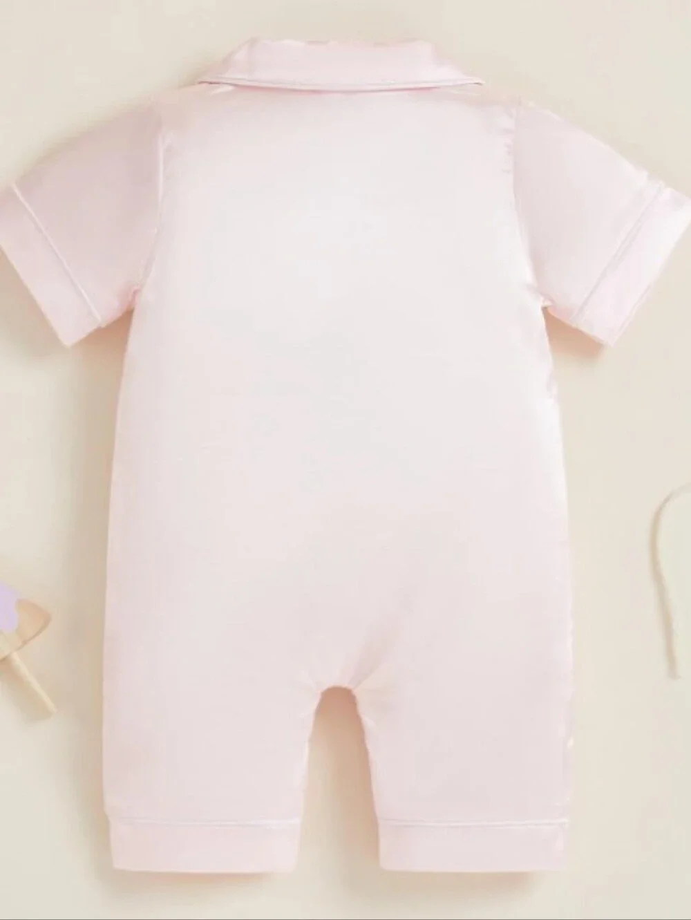 Infant Satin Pajamas Romper Pink Blue 6M 12M 18M Button Up Short Sleeve Jumpsuit
